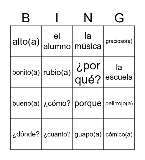 Unidad 1 Bingo Card