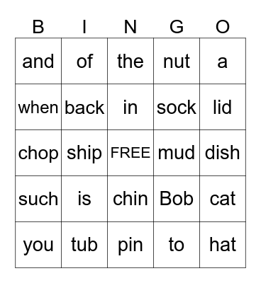 CVC & Heart Word Bingo Card