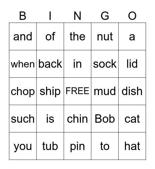 CVC & Heart Word Bingo Card