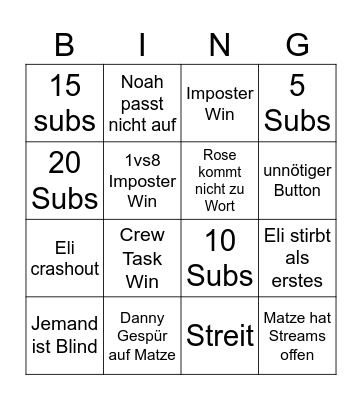 Matze Among Bingo Card