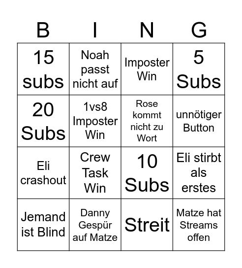 Matze Among Bingo Card