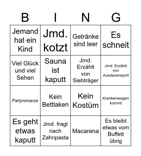 90er Party Bingo Card