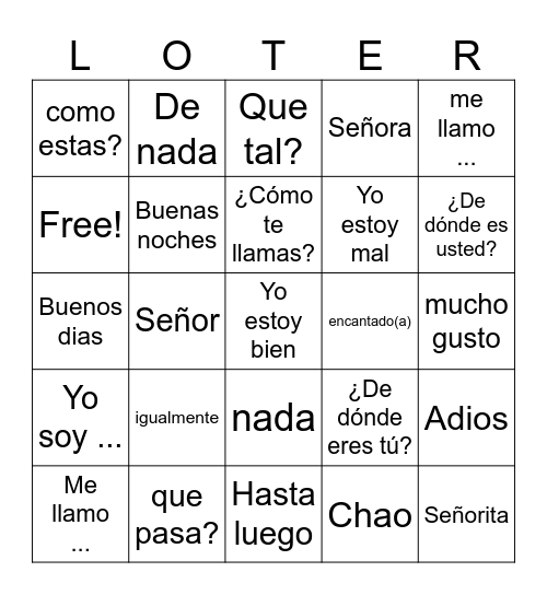 Lotería- saludos y despedidas Bingo Card