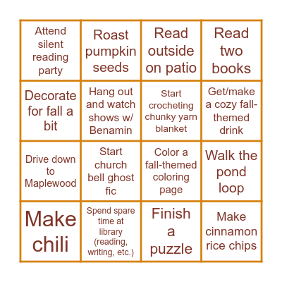 October Bucket List Bingo Card