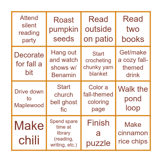 October Bucket List Bingo Card
