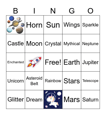 Unicorns in Space Bingo Card