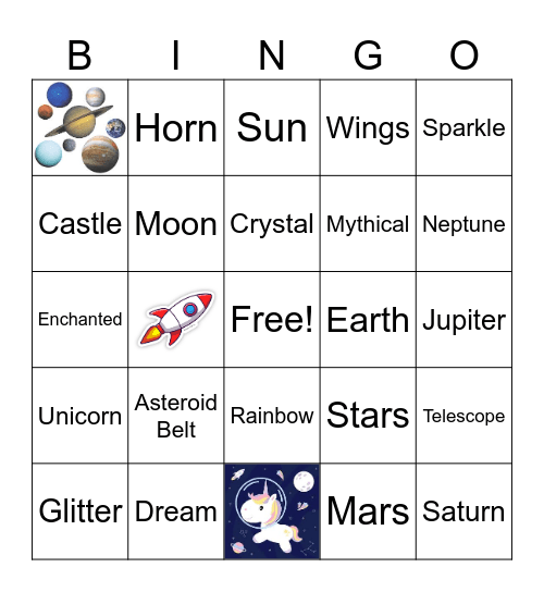 Unicorns in Space Bingo Card