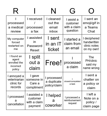 Service Squares Showdown Bingo Card