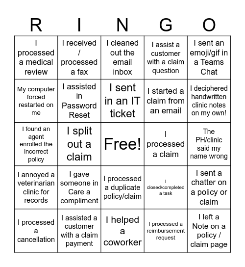Service Squares Showdown Bingo Card