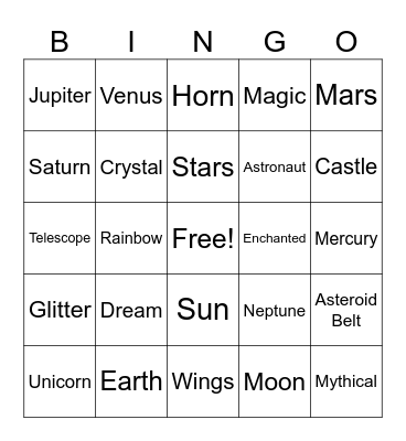 Unicorns in Space Bingo Card