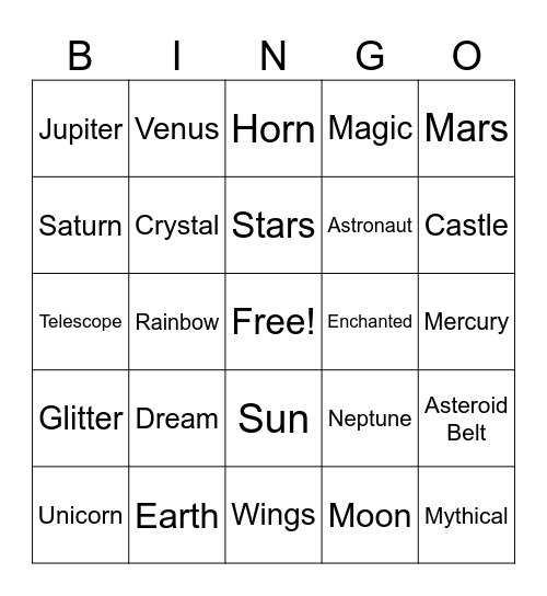 Unicorns in Space Bingo Card