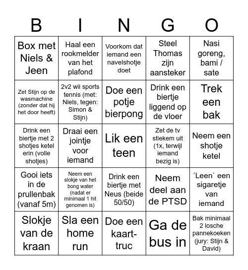 Pieter Bingo Card