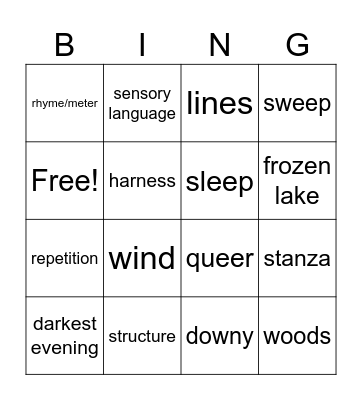 ELEMENTS OF POEM Bingo Card