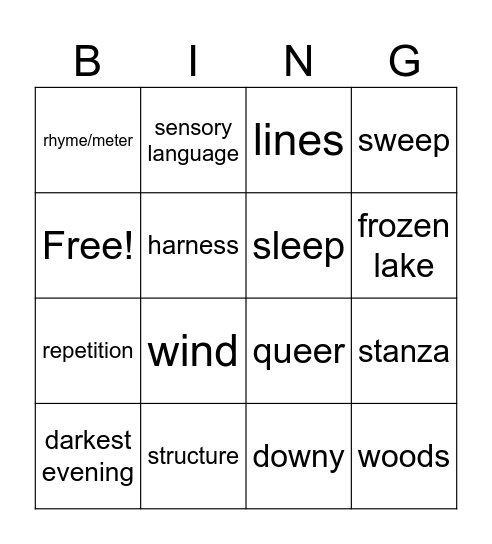 ELEMENTS OF POEM Bingo Card