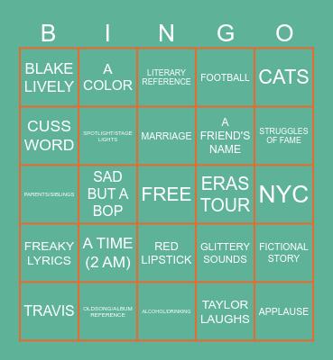 THE LIFE OF A SHOWGIRL Bingo Card