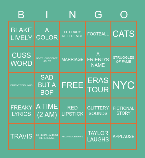 THE LIFE OF A SHOWGIRL Bingo Card