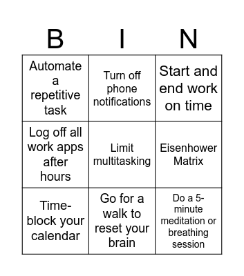 Life/Work Efficiency Bingo Card