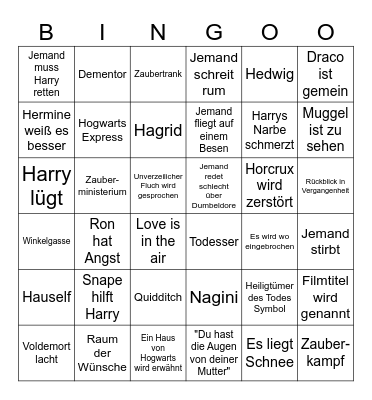 Harry Potter Bingo Card