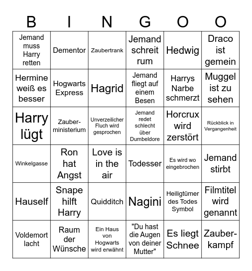 Harry Potter Bingo Card
