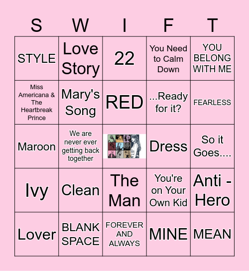 TAYLOR SWIFT SONGS Bingo Card