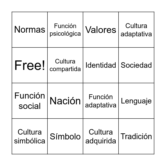 CULTURA Bingo Card