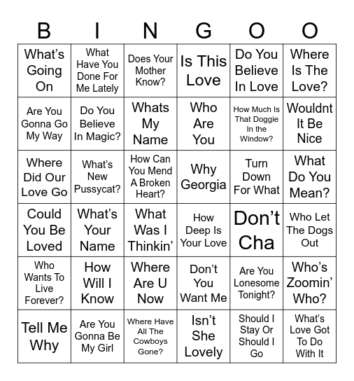 Songs That Are Questions Bingo Card