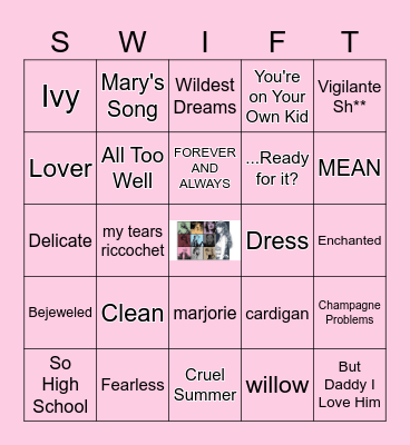 TAYLOR SWIFT SONGS Bingo Card