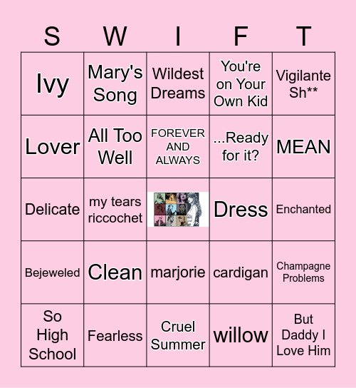 TAYLOR SWIFT SONGS Bingo Card