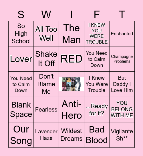 TAYLOR SWIFT SONGS Bingo Card