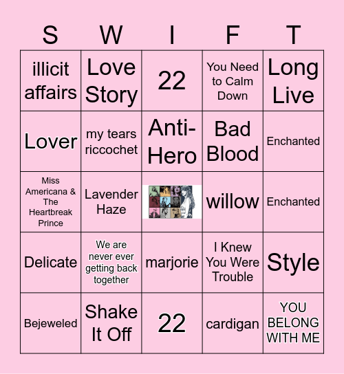 TAYLOR SWIFT SONGS Bingo Card