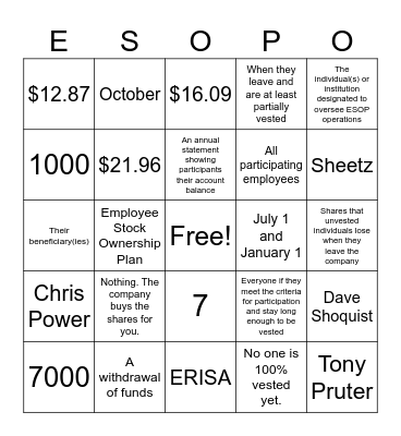 ESOP Month! Bingo Card