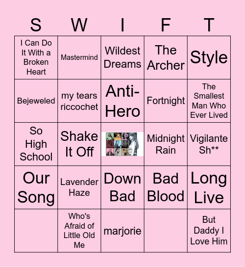 TAYLOR SWIFT SONGS Bingo Card