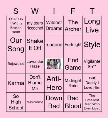 TAYLOR SWIFT SONGS Bingo Card