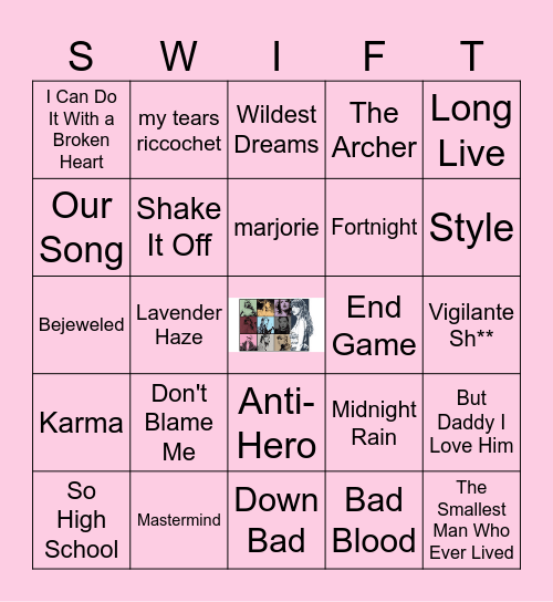 TAYLOR SWIFT SONGS Bingo Card