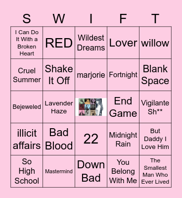 TAYLOR SWIFT SONGS Bingo Card