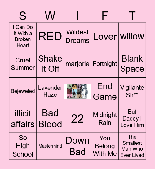 TAYLOR SWIFT SONGS Bingo Card