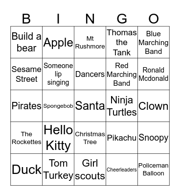 Macy's Thanksgiving Parade! Bingo Card