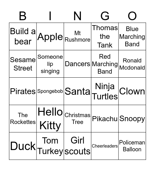 Macy's Thanksgiving Parade! Bingo Card