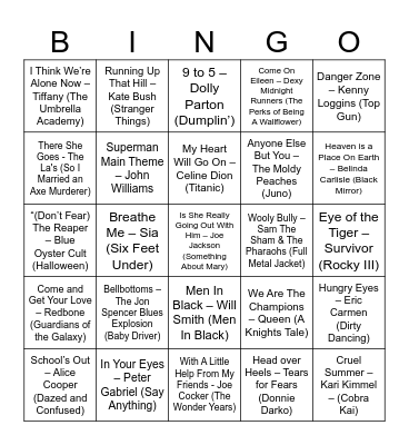 Movies & TV Soundtrack Songs Bingo Card