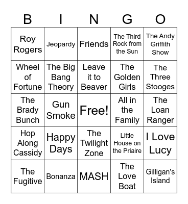TV Intro Songs Bingo Card