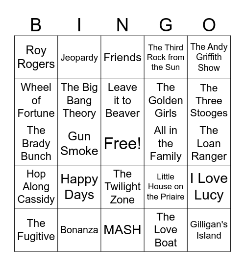 TV Intro Songs Bingo Card