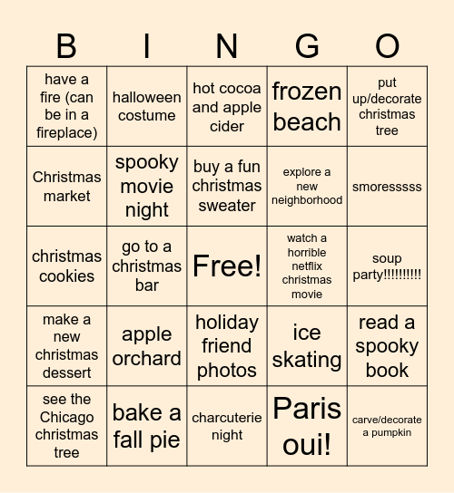 Fall & Winter BINGO Card