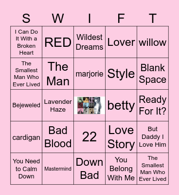 TAYLOR SWIFT SONGS Bingo Card