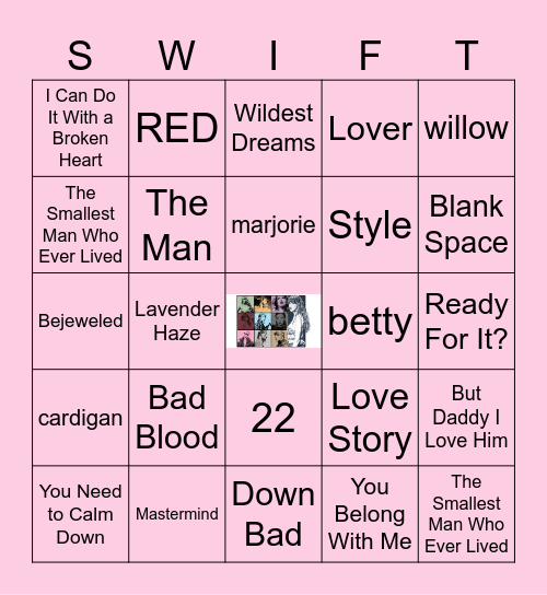 TAYLOR SWIFT SONGS Bingo Card