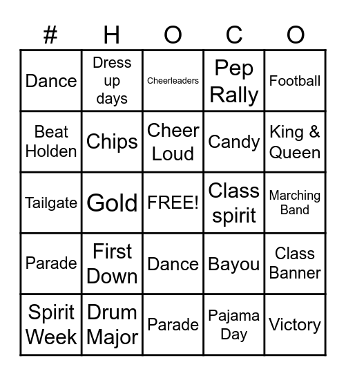 Homecoming Bingo Card