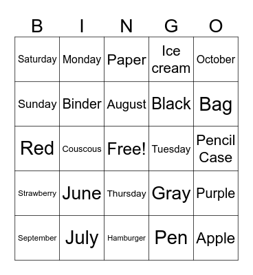 Spelling Bee Bingo Card
