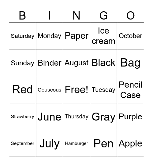 Spelling Bee Bingo Card