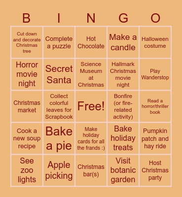 Autumn/winter bingo Card