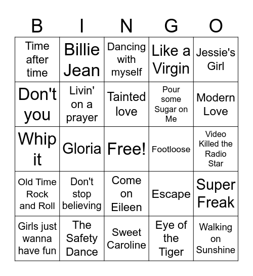 80s Bingo Card