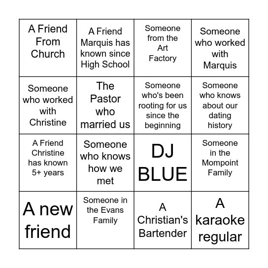 The Evans Bingo Card